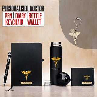Customized Doctor Gift Set – Personalized Pen, Keychain, Bottle, Wallet & Diary with Name & Colored Logo