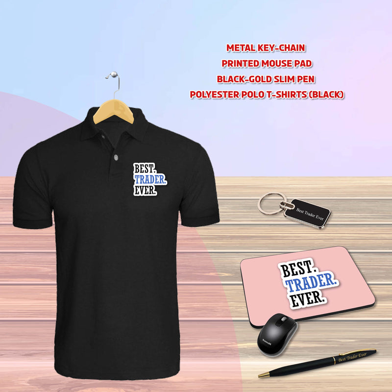 Trader Gift Set – Pen & Keychain, Mouse Pad & Black T-Shirt with BEST Trader EVER Quote Printed.