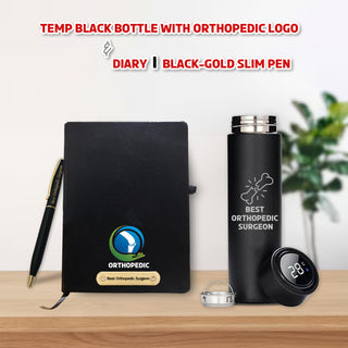 Orthopedic Combo-  Bottle & Diary with Orthopedic Logo & Pen Engraved with 'Best Orthopedic Surgeon' Engraved.