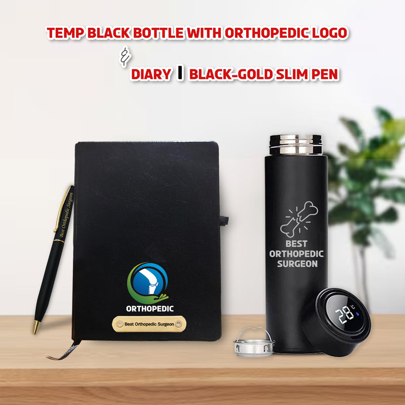 Orthopedic Combo-  Bottle & Diary with Orthopedic Logo & Pen Engraved with 'Best Orthopedic Surgeon' Engraved.