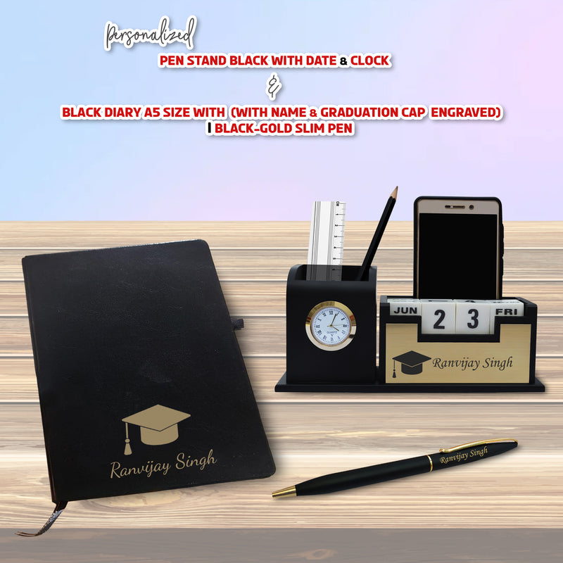 Personalized Graduation Gift Set – Engraved Pen, Diary & Pen Stand