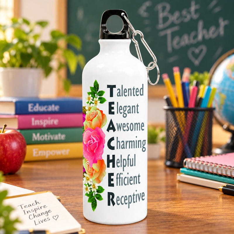 Teacher’s Day Gift | Aluminium Leakproof Sipper Bottle with Carabiner | World’s Best Teacher Flask