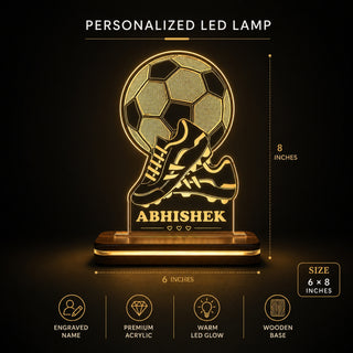 Personalized Football LED Lamp with Name 4x6 Inch – Customized Acrylic Night Light with Football & Shoes Design Frame