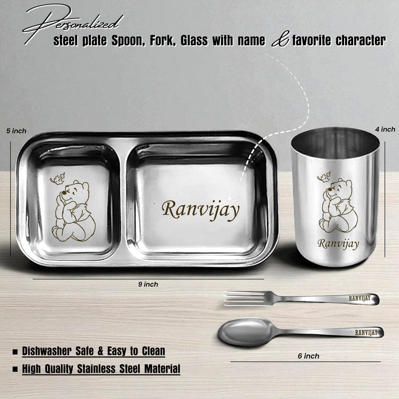 Rakshabandhan Gift Combo – 2 Compartment Steel Plate Set with Custom Foil Rakhi