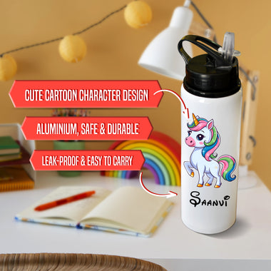 Customized Name & Cartoon Printed Aluminium Sipper Bottle for Kids .