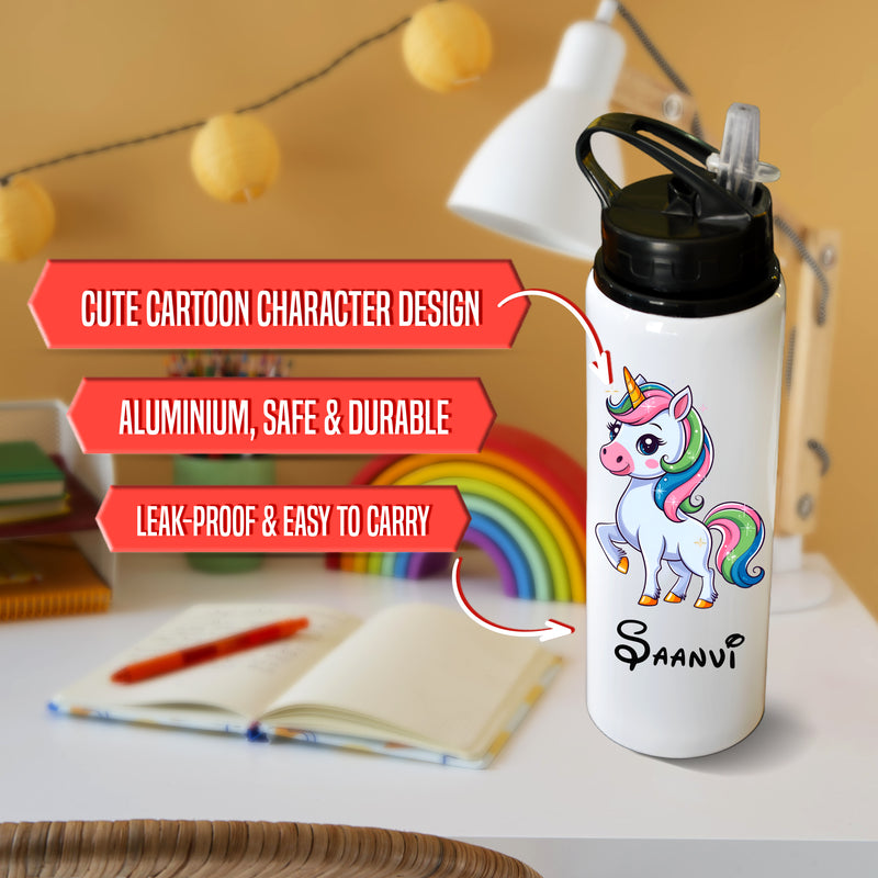 Customized Name & Cartoon Printed Aluminium Sipper Bottle for Kids .