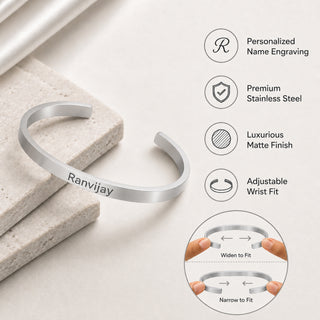 Customized Adjustable Stainless Steel Unisex Kada With Name Engraved.
