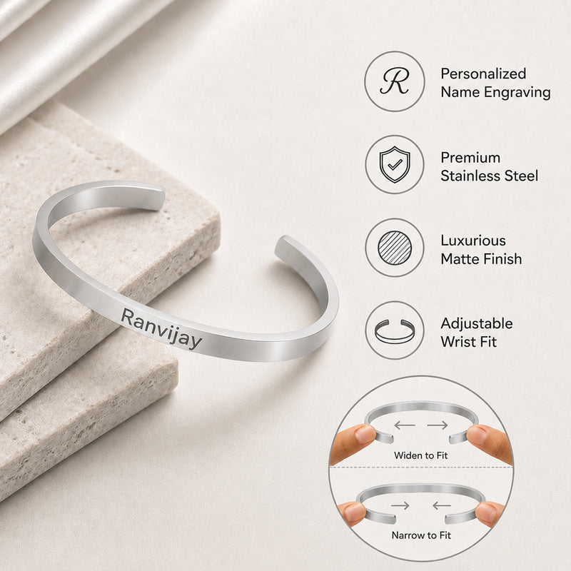 Customized Adjustable Stainless Steel Unisex Kada With Name Engraved.