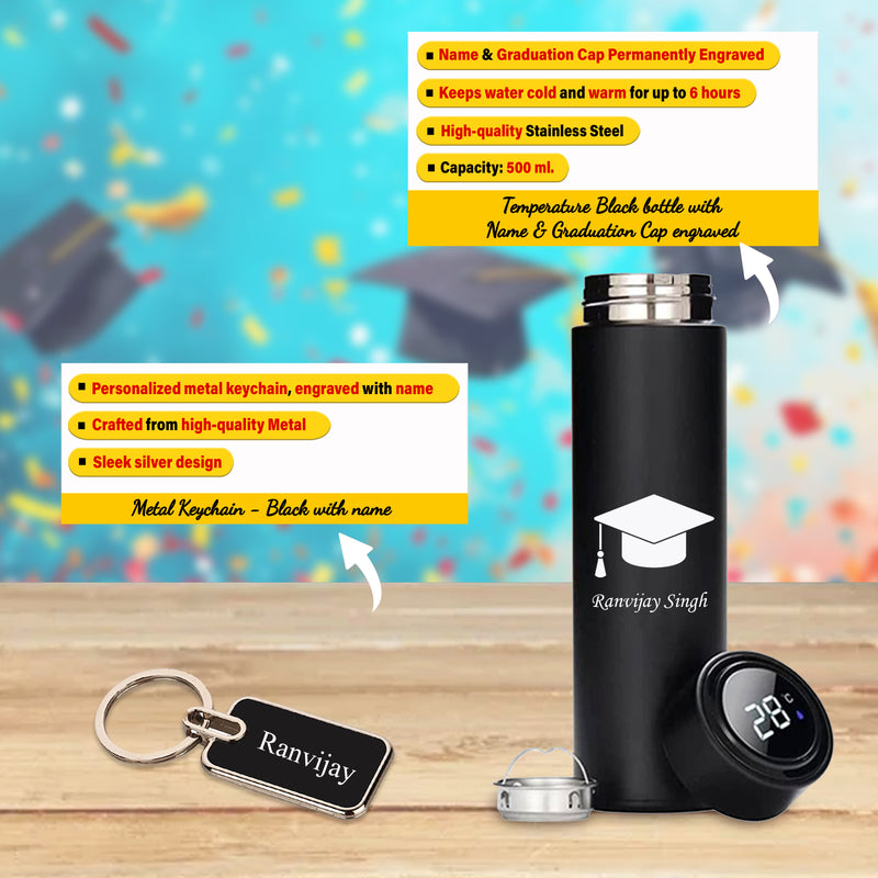 Graduation Gift Combo - Slim Pen, Engraved Keychain & Black Bottle