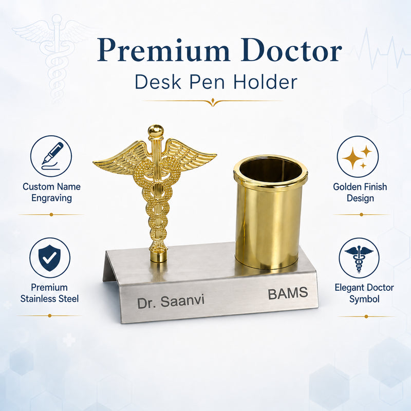 Custom Doctor Symbol Pen Stand with Engraved Name & Designation | Gift for Doctors