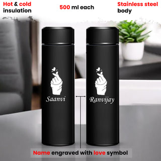 Personalized 500ml Steel Bottle Set of Two with Custom Name & Love Symbol