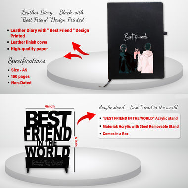 Friendship Day Male Gift Combo - Cushion, Acrylic Stand,& Black Leather Diary combo