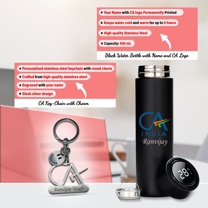CA Gift Set – Personalized Keychain, Pen, Bottle, Wallet & Diary with Name & Colored Logo