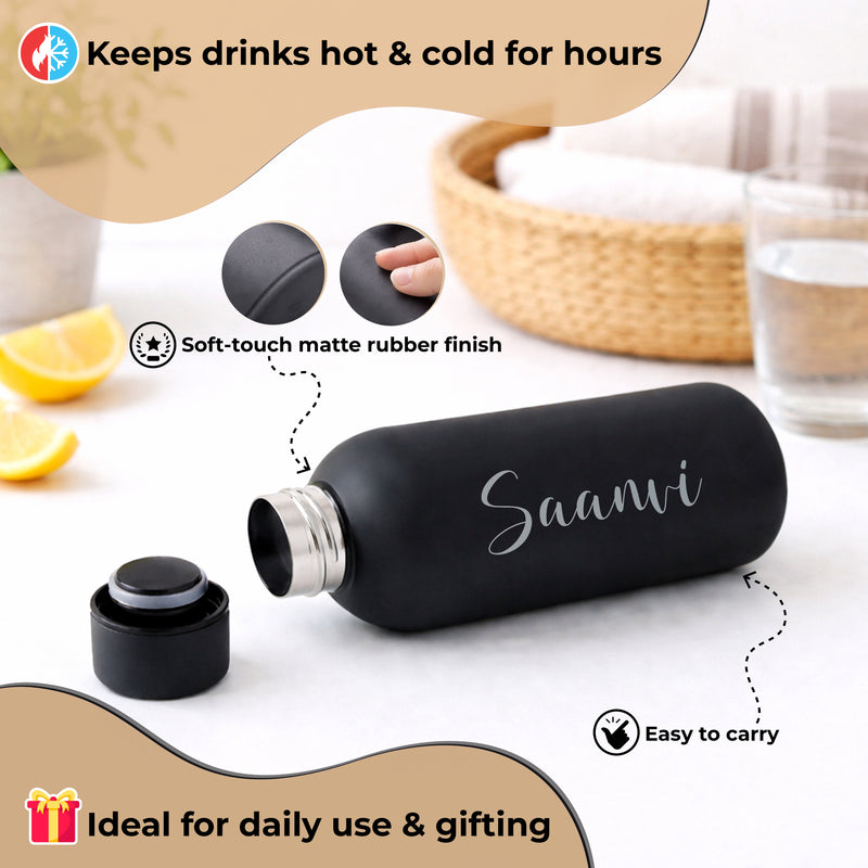 Customized 500ml Stainless Steel Water Bottle – Customized Name Engraved Rubber Finish Insulated Flask