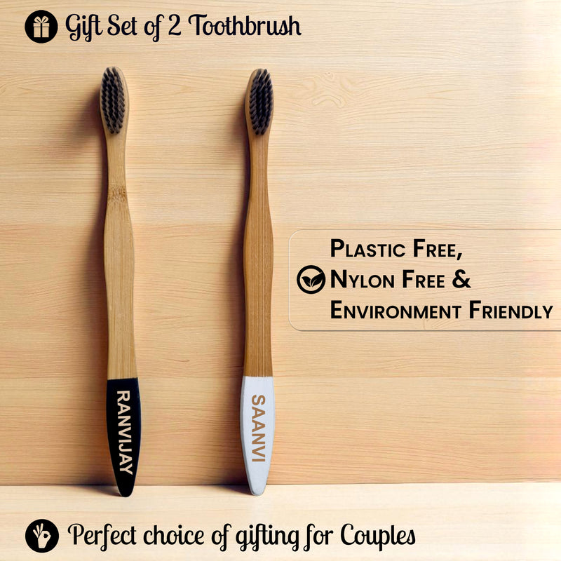 Bamboo Toothbrush set with Name Engraved.