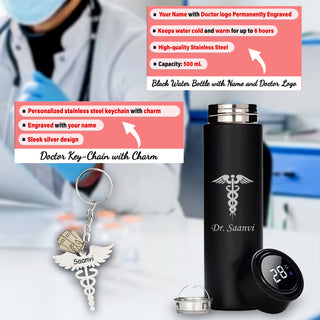 Customized Doctor's Gift Set: Custom Keychain, Bottle, Pen, Clutch & Diary.