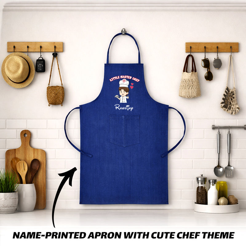 Customized Little Master Chef Gift Combo for Kids | Name Printed Apron & Wooden Board