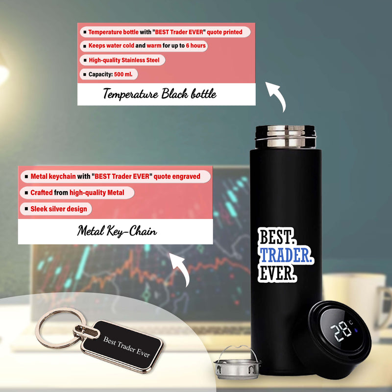 Trader Combo Set -Keychain, Bottle, Pen & Diary with 'BEST Trader EVER' Quote Printed.