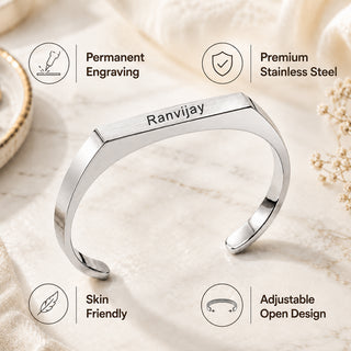 Customized Stainless Steel Kada Bracelet - Engraved Name Armlet for Men & Women.
