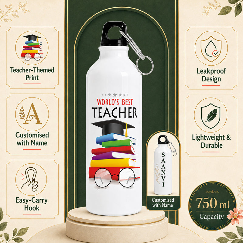Personalized Teacher’s Day Aluminium Sipper Bottle with Name | World’s Best Teacher Gift