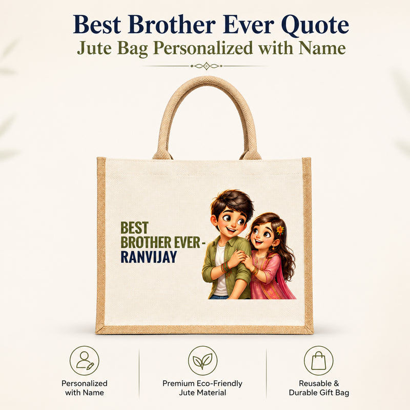 Customized Raksha Bandhan Jute Gift Bag with Name, Message or Quote | Customized Best Brother Gift Bag (Pack of 2)