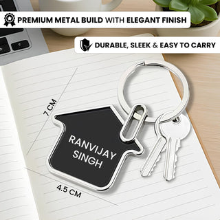 Customized Metal Family House Shape Keychain with Custom Name, House & Mobile Number ( Set of 3)