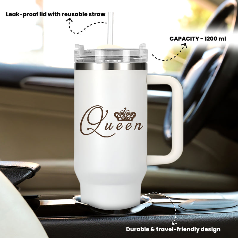 Stainless Steel Insulated 1200 ML Tumbler with Queen Design Engraved.