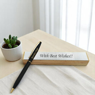 Custom Black-Gold Slim Pen With Wooden Box