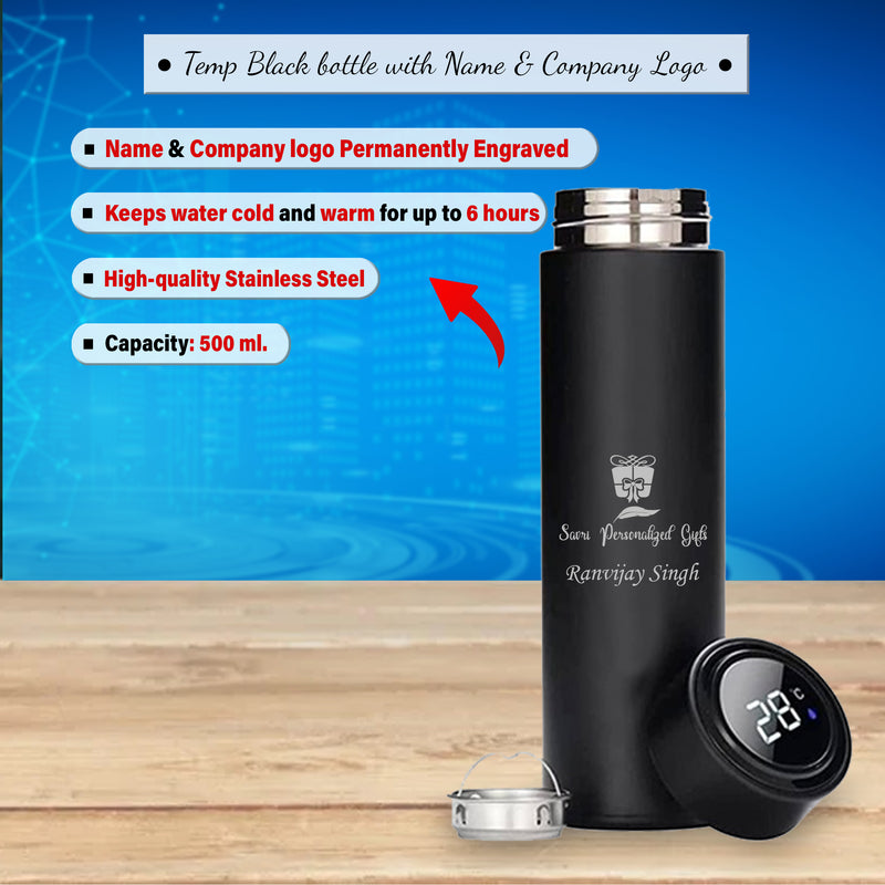 Corporate Gift Set - Black Temperature Bottle & Mug With Company Logo