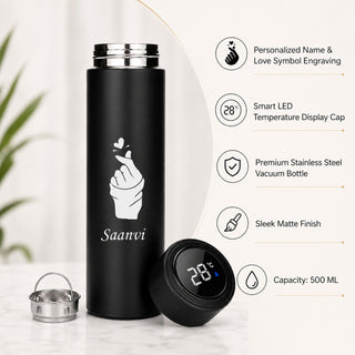 Stainless Steel Water Bottle with Click Love Symbol & Your Name Engraved.