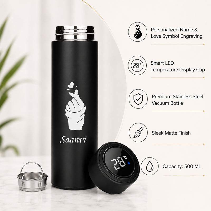 Stainless Steel Water Bottle with Click Love Symbol & Your Name Engraved.