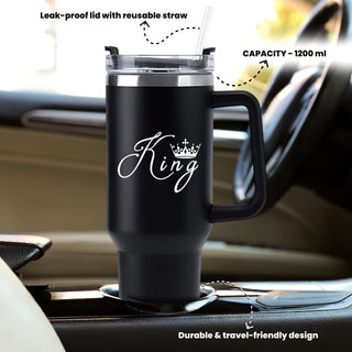 Stainless Steel Insulated 1200 ML Tumbler with King Design Engraved.