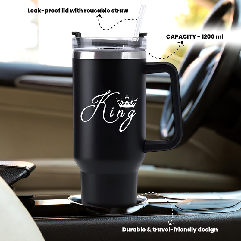 Stainless Steel Insulated 1200 ML Tumbler with King Design Engraved.