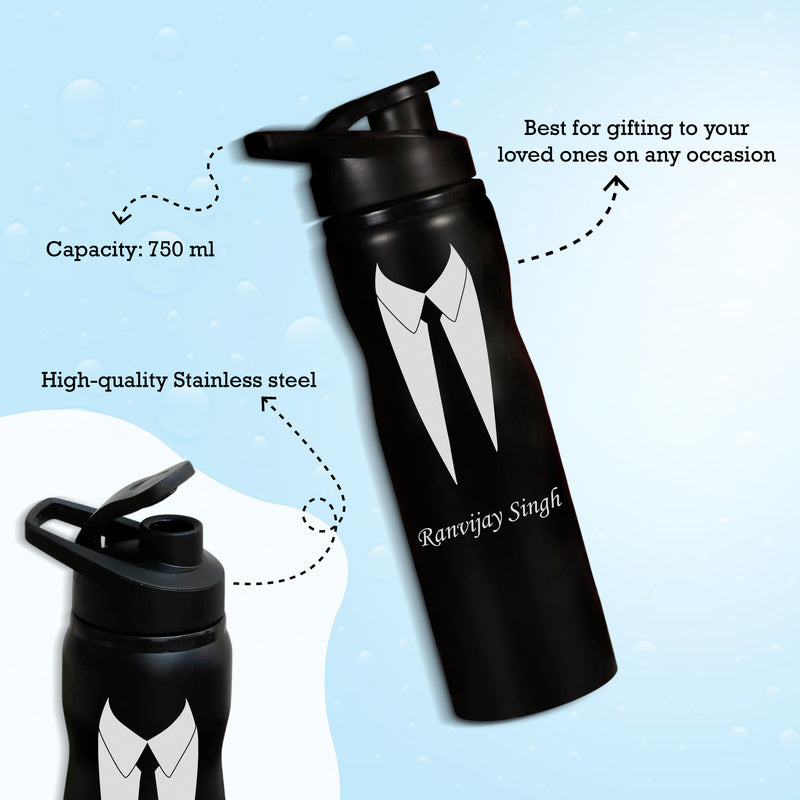 Water Bottle for Men With Name & Suit Design Engraved.