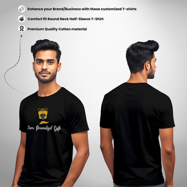 Personalized Unisex Cotton T-Shirt with Company Name, Logo, Photo, Text Printed.