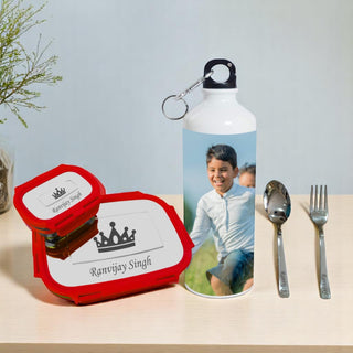 Kids Combo: Photo Bottle & Name Engraved Steel Lunch Box.