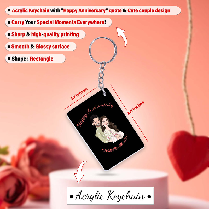 Black Mug & Keychain with 'Happy Anniversary' Quote & Couple Image.