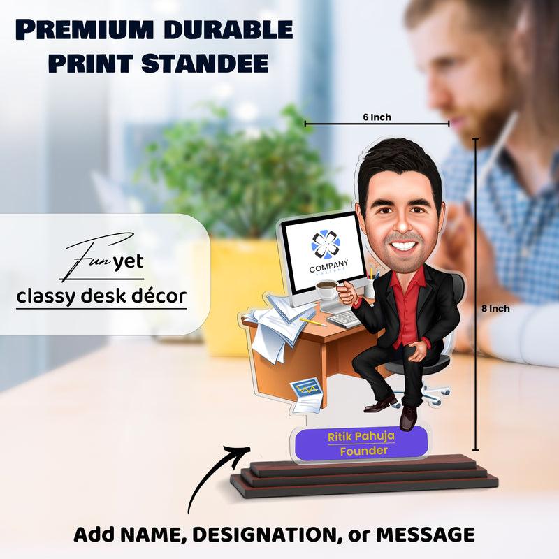 Personalized Photo Caricature for Boss – Custom Name Caricature Standee
