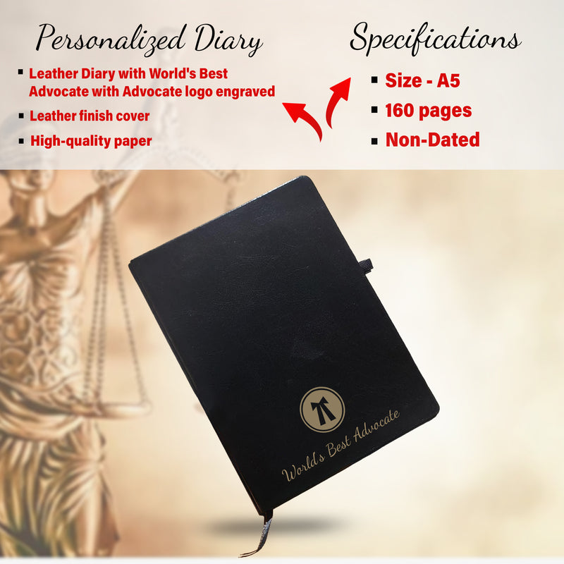 Advocate Desk Set: Pen Stand, Engraved Pen & A5 Diary with Advocate Logo.