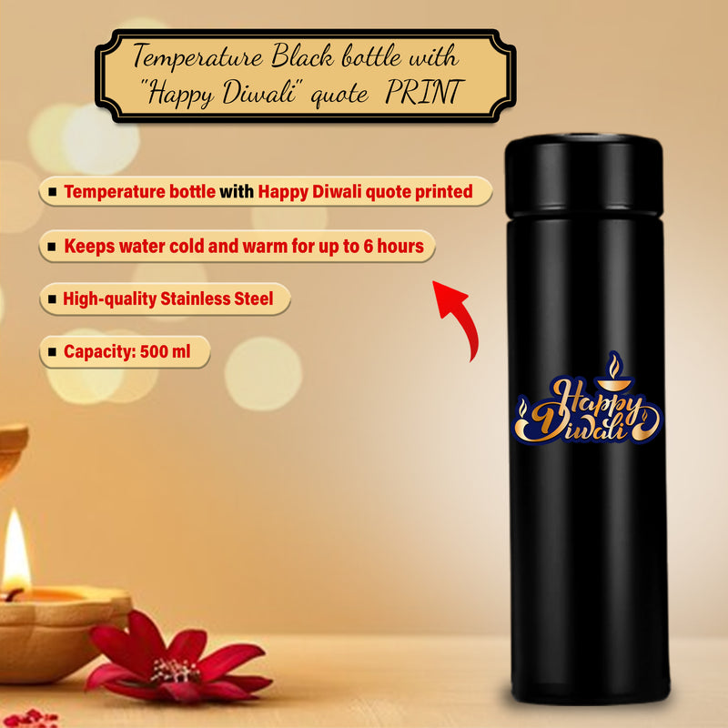 Diwali Gift Set- Leather Men's Wallet with King Charm & Black Bottle with 'Happy Diwali' Quote.