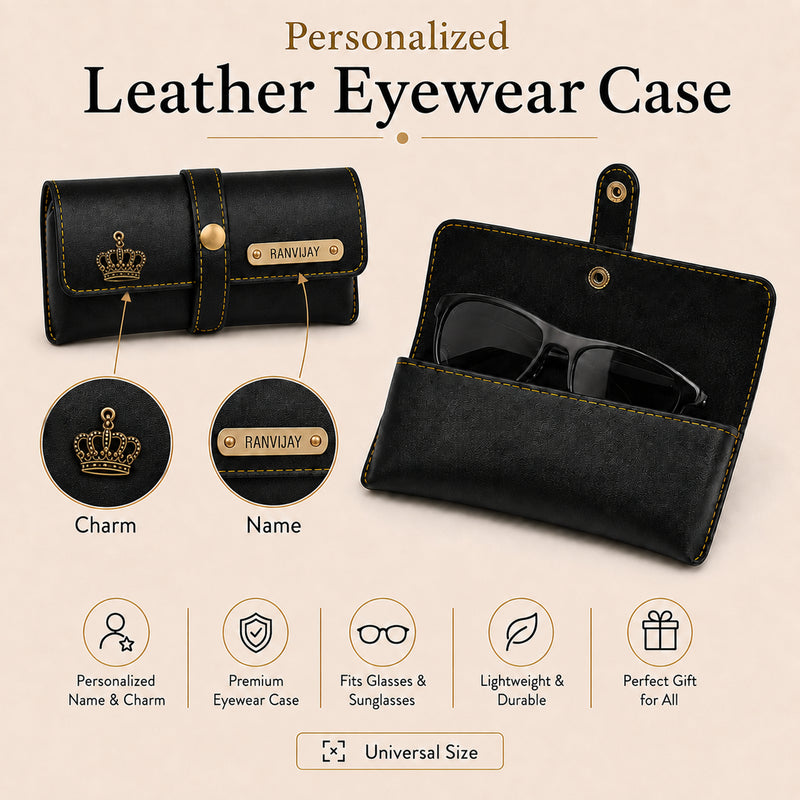Personalized Leather Eyewear Case For Men/Women with Name & Charm.