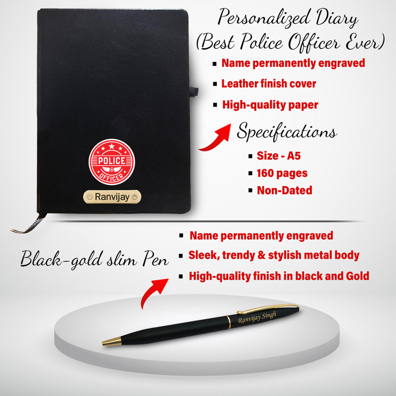 Police Officer Set- Engraved Bottle, Metal Keychain, Pen & A5 Diary.