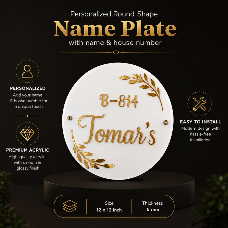 Customized Round Acrylic Name Plate with Name & House Number.