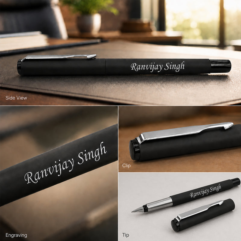 Customized Parker  Matte Black Fountain Pen with Silver Clip | Premium Personalized Gift