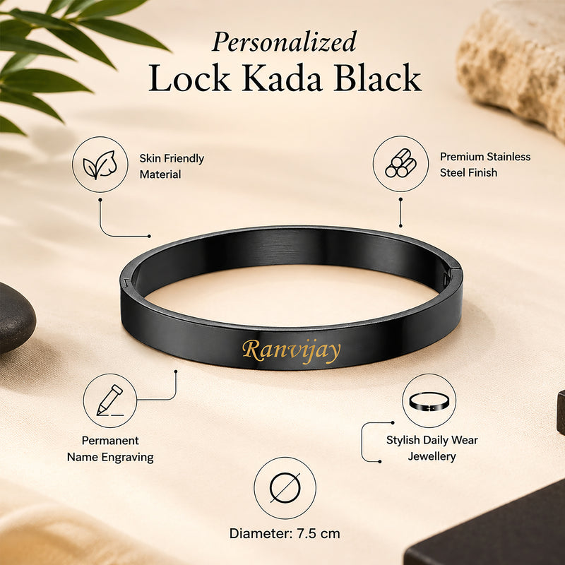 Customized Lock Kada Bracelet - Custom Name Engraved