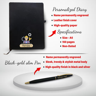 Customized Engineer's Gift Set-Keychain, Sleek Water Bottle, Pen, Wallet & Diary