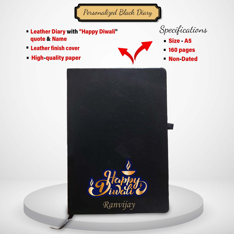 Personalized Diwali Gift Set – Leather Diary, Pen, Dry Fruit Jar & Diyas.