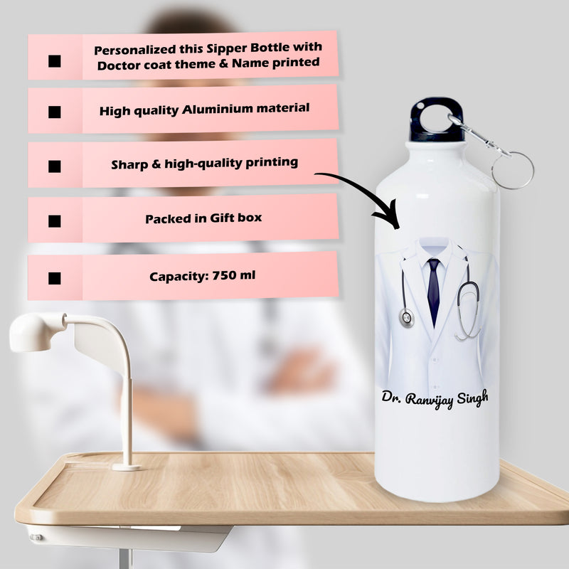 Doctor Gift Set –Custom Name Water Bottle & Ceramic Mug with Doctor Themed Design.