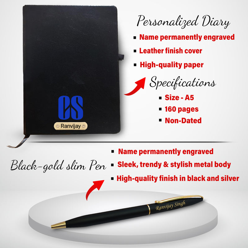 Customized CS Combo Set: Coat Pen Stand, Logo Pen & Engraved Diary.