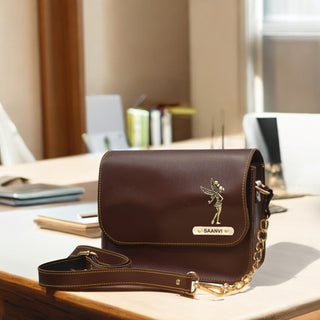 Personalized Leather Chain Sling Bag with Name & Elegant Charm for Women